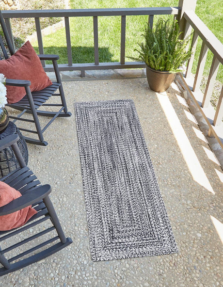 Washable Black and White 2' 7 x 10' Eco Verse Indoor Outdoor Washable Runner Area Rug Easy to Clean Stain Resistant & Durable Weather Resistant for Patio, Deck, Terrace, Balcony, Porch 100% PET Polyester (Recycled Plastic Bottles) for Sale at Rug Engine