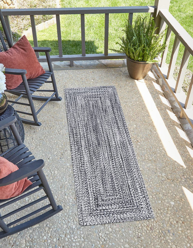 Washable Black and White 2' x 8' Eco Verse Indoor Outdoor Washable Runner Area Rug Easy to Clean Stain Resistant & Durable Weather Resistant for Patio, Deck, Terrace, Balcony, Porch 100% PET Polyester (Recycled Plastic Bottles) for Sale at Rug Engine