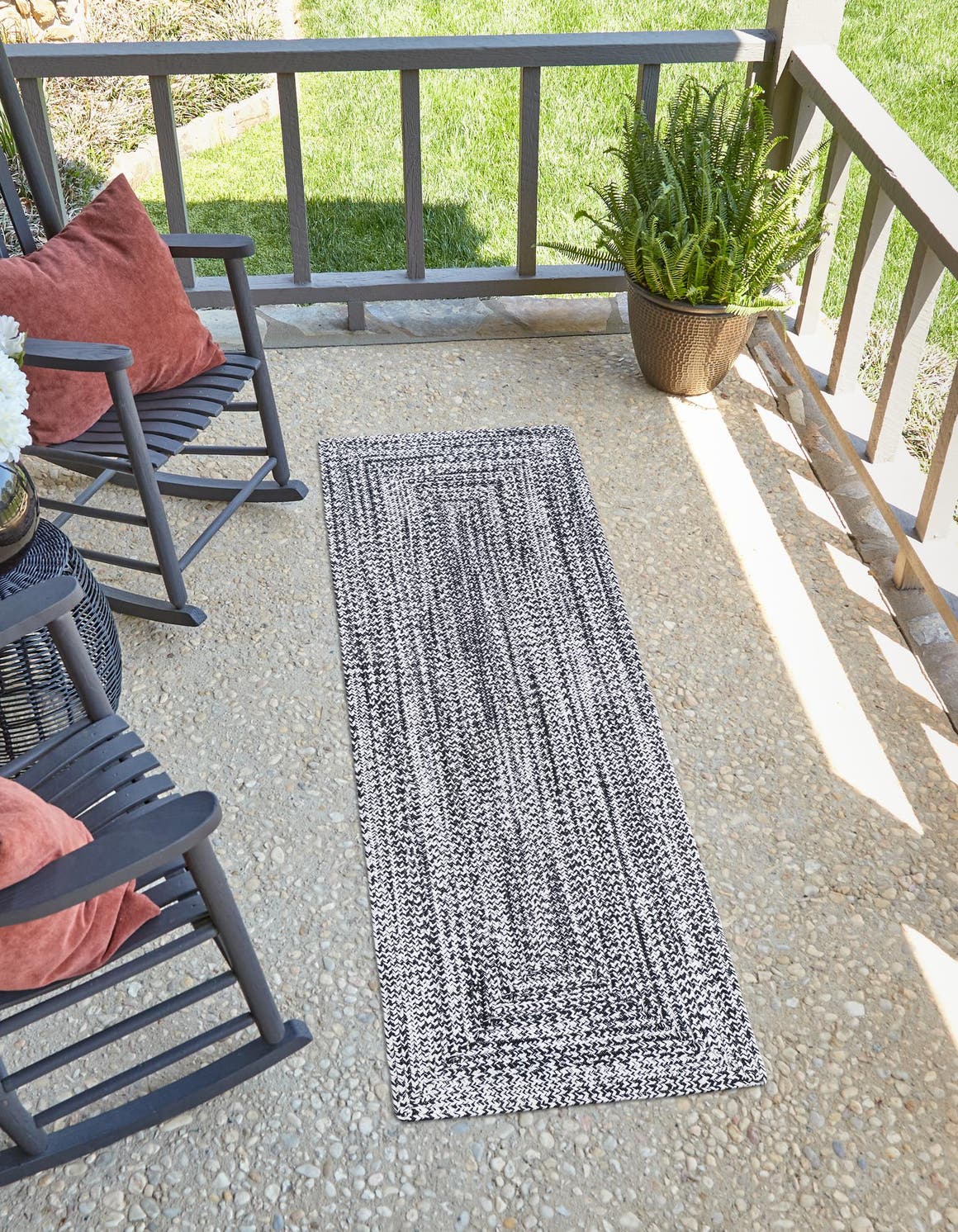 Washable Black and White 2' x 6' 1 Eco Verse Indoor Outdoor Washable Runner Area Rug Easy to Clean Stain Resistant & Durable Weather Resistant for Patio, Deck, Terrace, Balcony, Porch 100% PET Polyester (Recycled Plastic Bottles) for Sale at Rug Engine