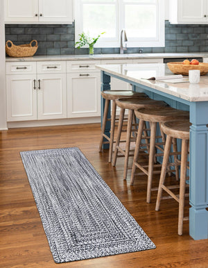Washable Black and White 2' x 8' Eco Verse Indoor Outdoor Washable Runner Area Rug Easy to Clean Stain Resistant & Durable Weather Resistant for Patio, Deck, Terrace, Balcony, Porch 100% PET Polyester (Recycled Plastic Bottles) for Sale at Rug Engine
