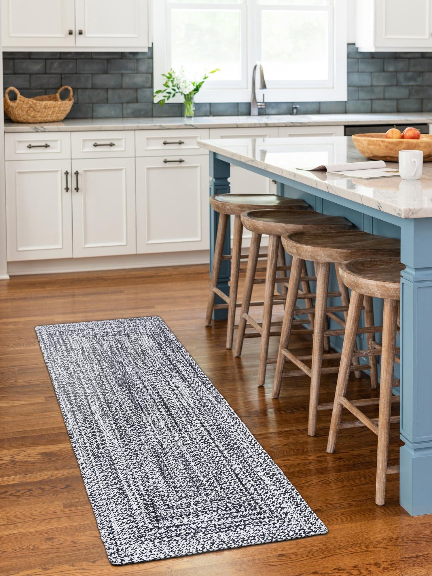 Washable Black and White 2' 7 x 10' Eco Verse Indoor Outdoor Washable Runner Area Rug Easy to Clean Stain Resistant & Durable Weather Resistant for Patio, Deck, Terrace, Balcony, Porch 100% PET Polyester (Recycled Plastic Bottles) for Sale at Rug Engine