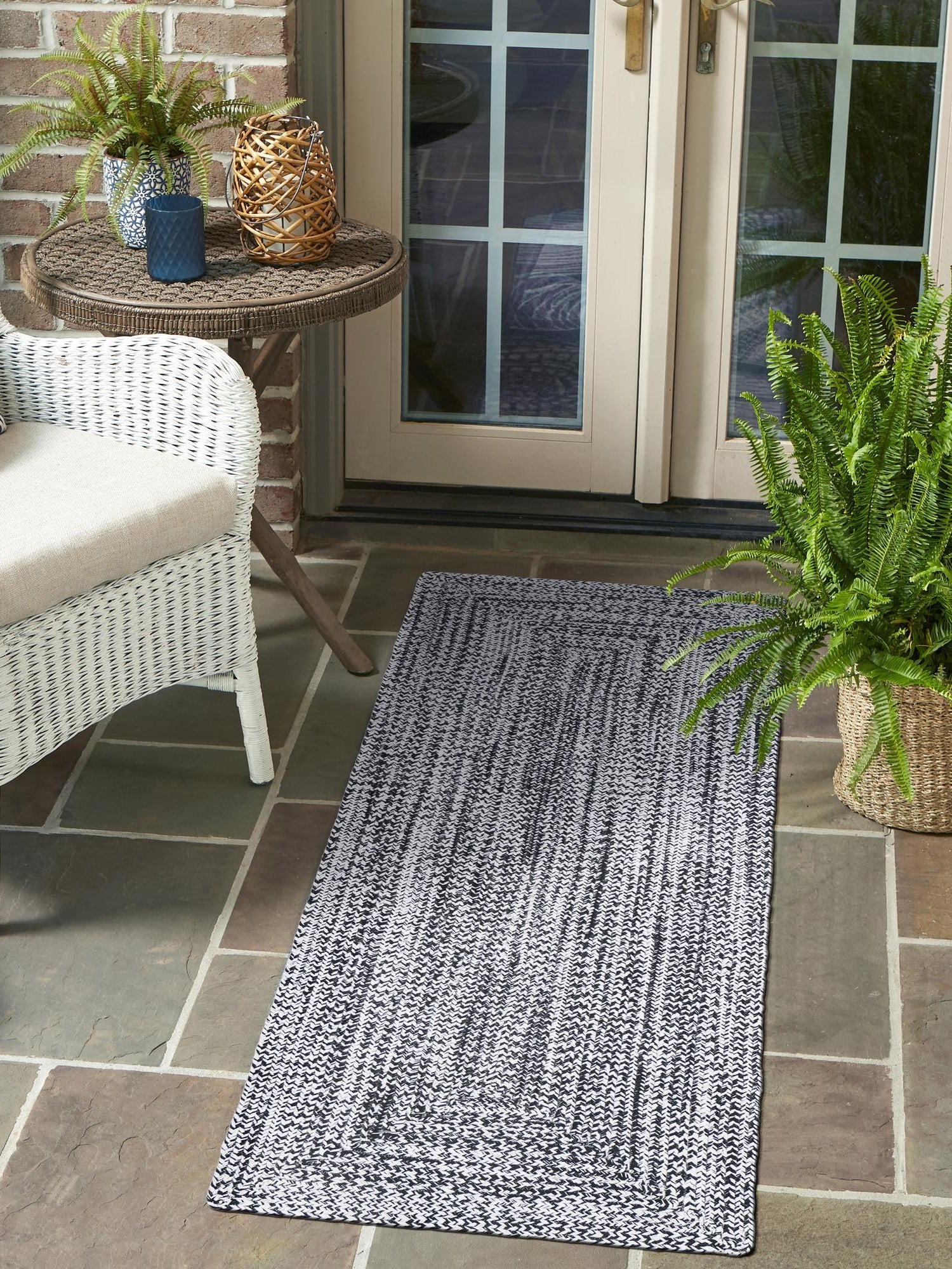 Washable Black and White 2' x 4' 1 Eco Verse Indoor Outdoor Washable Runner Area Rug Easy to Clean Stain Resistant & Durable Weather Resistant for Patio, Deck, Terrace, Balcony, Porch 100% PET Polyester (Recycled Plastic Bottles) for Sale at Rug Engine