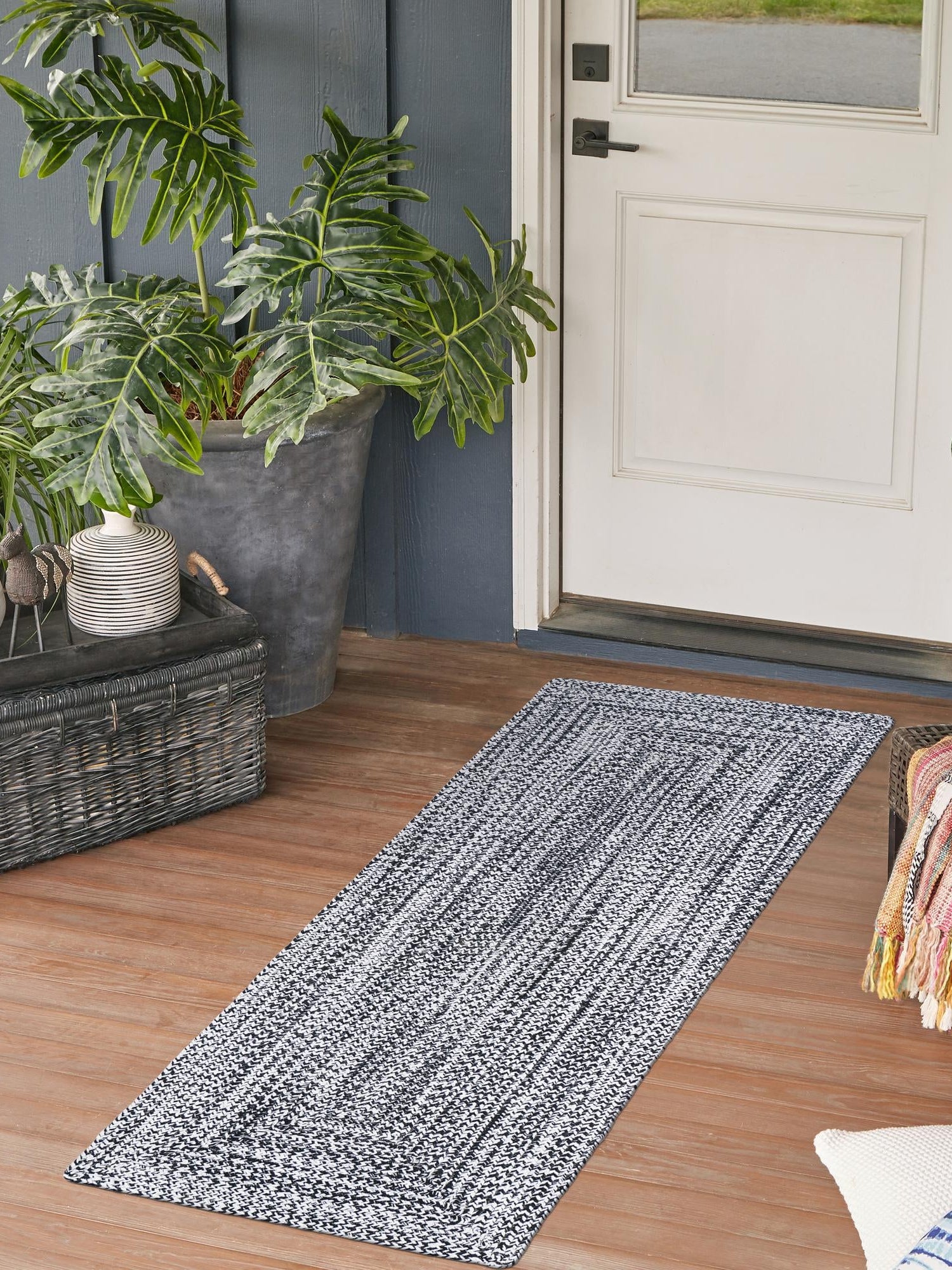 Washable Black and White 2' x 6' 1 Eco Verse Indoor Outdoor Washable Runner Area Rug Easy to Clean Stain Resistant & Durable Weather Resistant for Patio, Deck, Terrace, Balcony, Porch 100% PET Polyester (Recycled Plastic Bottles) for Sale at Rug Engine