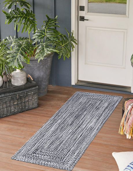 Washable Black and White 2' x 6' 1 Eco Verse Indoor Outdoor Washable Runner Area Rug Easy to Clean Stain Resistant & Durable Weather Resistant for Patio, Deck, Terrace, Balcony, Porch 100% PET Polyester (Recycled Plastic Bottles) for Sale at Rug Engine