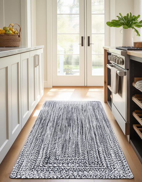 Washable Black and White 2' x 8' Eco Verse Indoor Outdoor Washable Runner Area Rug Easy to Clean Stain Resistant & Durable Weather Resistant for Patio, Deck, Terrace, Balcony, Porch 100% PET Polyester (Recycled Plastic Bottles) for Sale at Rug Engine
