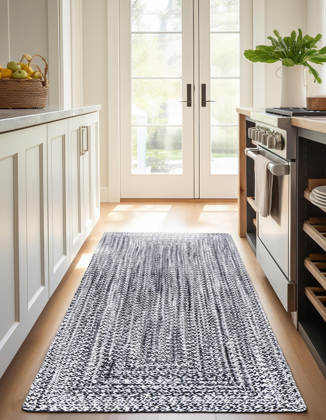 Washable Black and White 2' 7 x 10' Eco Verse Indoor Outdoor Washable Runner Area Rug Easy to Clean Stain Resistant & Durable Weather Resistant for Patio, Deck, Terrace, Balcony, Porch 100% PET Polyester (Recycled Plastic Bottles) for Sale at Rug Engine