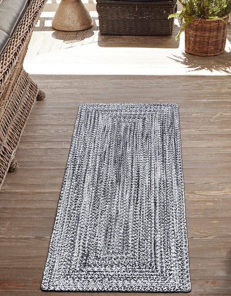 Washable Black and White 2' 7 x 10' Eco Verse Indoor Outdoor Washable Runner Area Rug Easy to Clean Stain Resistant & Durable Weather Resistant for Patio, Deck, Terrace, Balcony, Porch 100% PET Polyester (Recycled Plastic Bottles) for Sale at Rug Engine