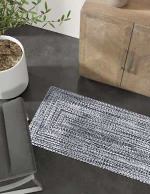 Washable Black and White 2' 7 x 10' Eco Verse Indoor Outdoor Washable Runner Area Rug Easy to Clean Stain Resistant & Durable Weather Resistant for Patio, Deck, Terrace, Balcony, Porch 100% PET Polyester (Recycled Plastic Bottles) for Sale at Rug Engine