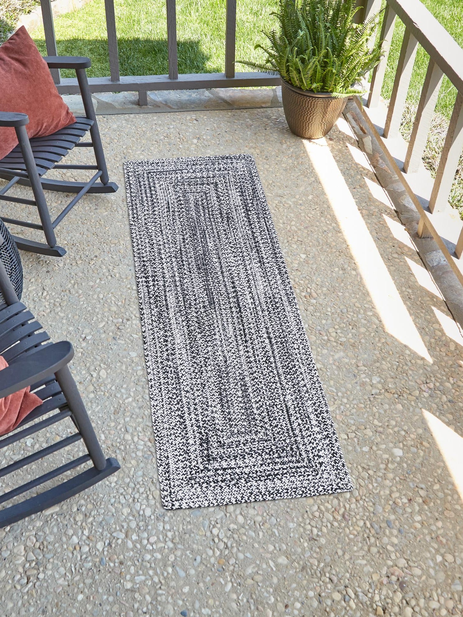 Washable Black and White 2' x 6' 1 Eco Verse Indoor Outdoor Washable Runner Area Rug Easy to Clean Stain Resistant & Durable Weather Resistant for Patio, Deck, Terrace, Balcony, Porch 100% PET Polyester (Recycled Plastic Bottles) for Sale at Rug Engine