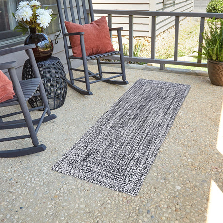 Washable Black and White 2' x 8' Eco Verse Indoor Outdoor Washable Runner Area Rug Easy to Clean Stain Resistant & Durable Weather Resistant for Patio, Deck, Terrace, Balcony, Porch 100% PET Polyester (Recycled Plastic Bottles) for Sale at Rug Engine