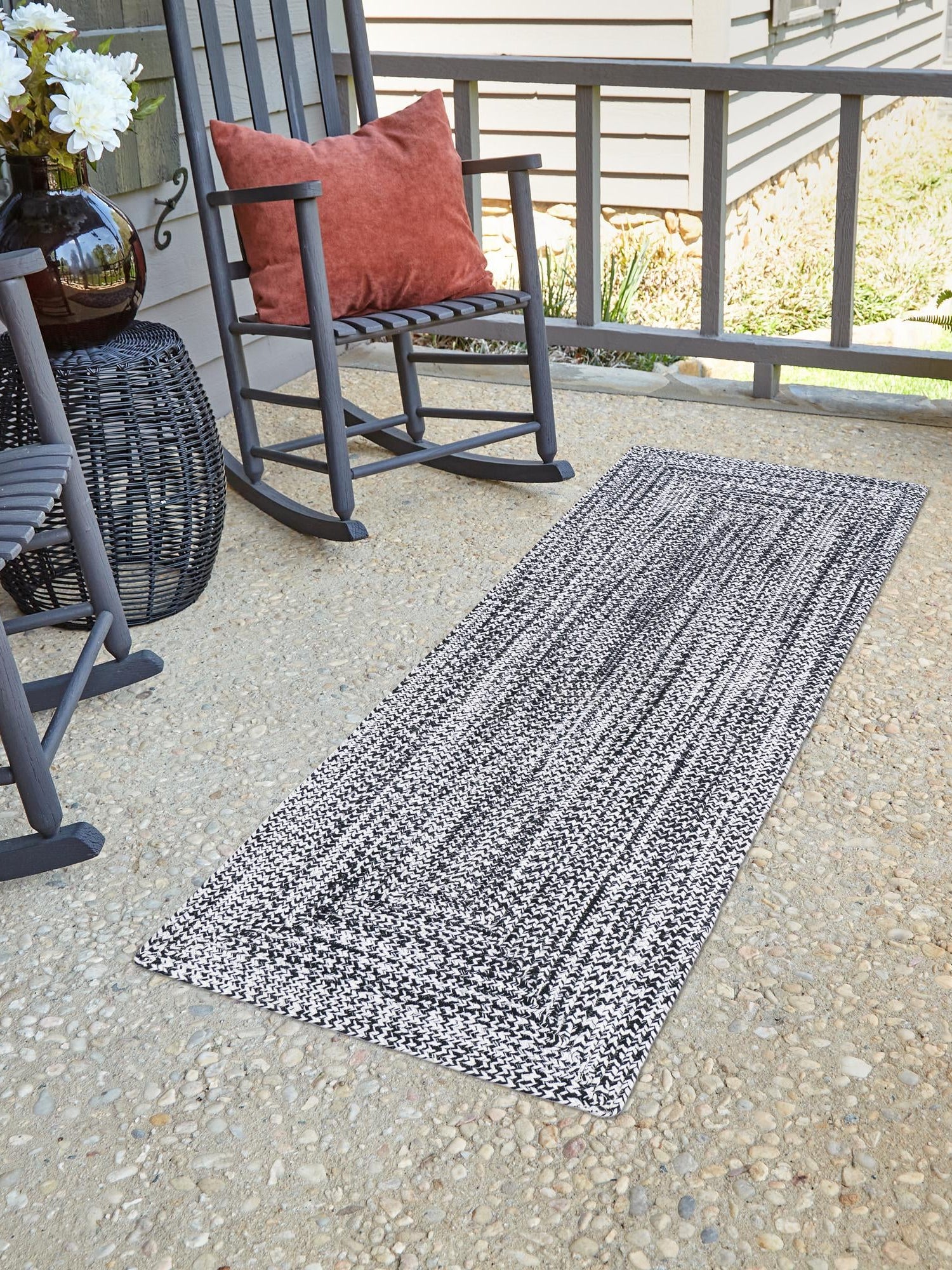 Washable Black and White 2' x 6' 1 Eco Verse Indoor Outdoor Washable Runner Area Rug Easy to Clean Stain Resistant & Durable Weather Resistant for Patio, Deck, Terrace, Balcony, Porch 100% PET Polyester (Recycled Plastic Bottles) for Sale at Rug Engine