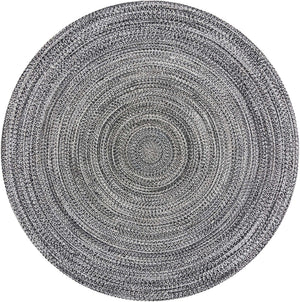 Washable Black and White 7' 10 x 7' 10 Eco Verse Indoor Outdoor Washable Round Area Rug Easy to Clean Stain Resistant & Durable Weather Resistant for Patio, Deck, Terrace, Balcony, Porch 100% PET Polyester (Recycled Plastic Bottles) for Sale at Rug Engine