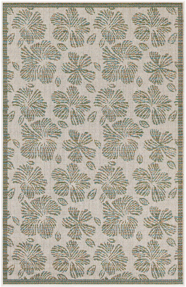 Ivory and Beige 4' 1 x 6' 1 Baja Outdoor Rectangle Area Rug Weather Resistant for Patio, Deck, Terrace, Balcony, Porch 100% Polypropylene Modern Outside Decor for Sale at Rug Engine