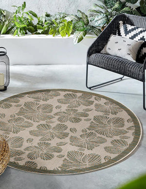 Ivory and Beige 7' 10 x 7' 10 Baja Outdoor Round Area Rug Weather Resistant for Patio, Deck, Terrace, Balcony, Porch 100% Polypropylene Modern Outside Decor for Sale at Rug Engine