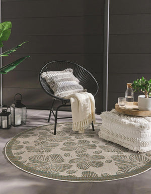 Ivory and Beige 10' x 10' Baja Outdoor Round Area Rug Weather Resistant for Patio, Deck, Terrace, Balcony, Porch 100% Polypropylene Modern Outside Decor for Sale at Rug Engine