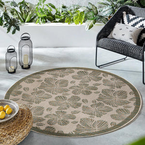 Ivory and Beige 10' x 10' Baja Outdoor Round Area Rug Weather Resistant for Patio, Deck, Terrace, Balcony, Porch 100% Polypropylene Modern Outside Decor for Sale at Rug Engine