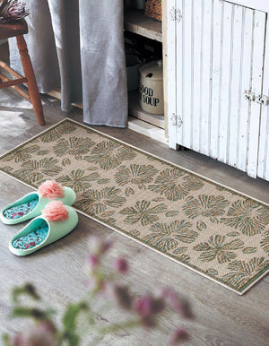 Ivory and Beige 2' 7 x 10' Baja Outdoor Runner Area Rug Weather Resistant for Patio, Deck, Terrace, Balcony, Porch 100% Polypropylene Modern Outside Decor for Sale at Rug Engine