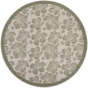 Ivory and Beige 7' 10 x 7' 10 Baja Outdoor Round Area Rug Weather Resistant for Patio, Deck, Terrace, Balcony, Porch 100% Polypropylene Modern Outside Decor for Sale at Rug Engine