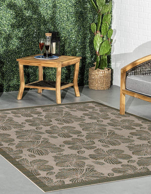 Ivory and Beige 10' x 10' Baja Outdoor Square Area Rug Weather Resistant for Patio, Deck, Terrace, Balcony, Porch 100% Polypropylene Modern Outside Decor for Sale at Rug Engine