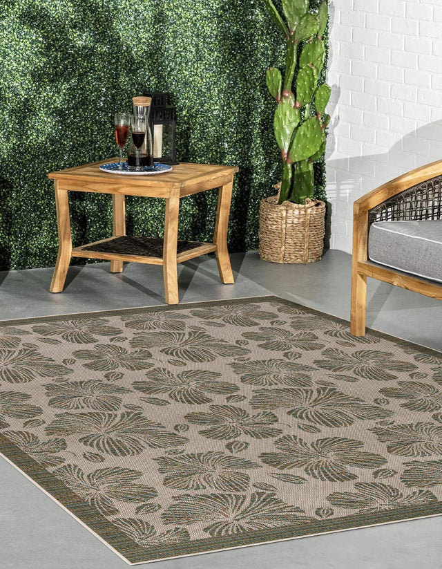 Ivory and Beige 10' x 10' Baja Outdoor Square Area Rug Weather Resistant for Patio, Deck, Terrace, Balcony, Porch 100% Polypropylene Modern Outside Decor for Sale at Rug Engine