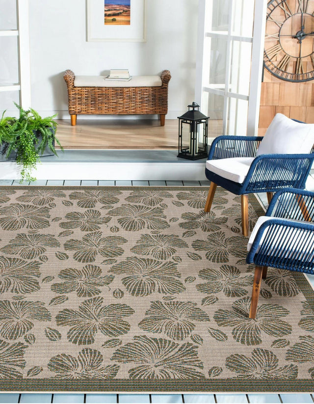 Ivory and Beige 10' x 10' Baja Outdoor Square Area Rug Weather Resistant for Patio, Deck, Terrace, Balcony, Porch 100% Polypropylene Modern Outside Decor for Sale at Rug Engine