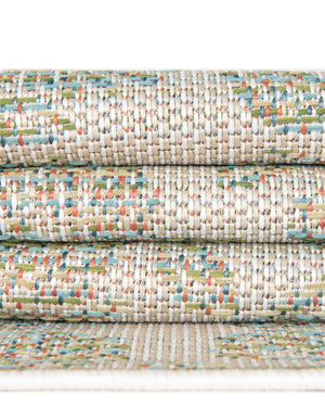 Ivory and Beige 7' 10 x 7' 10 Baja Outdoor Square Area Rug Weather Resistant for Patio, Deck, Terrace, Balcony, Porch 100% Polypropylene Modern Outside Decor for Sale at Rug Engine
