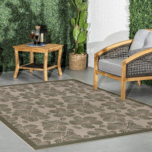 Ivory and Beige 7' 10 x 7' 10 Baja Outdoor Square Area Rug Weather Resistant for Patio, Deck, Terrace, Balcony, Porch 100% Polypropylene Modern Outside Decor for Sale at Rug Engine