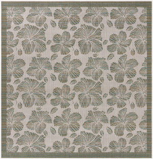 Ivory and Beige 7' 10 x 7' 10 Baja Outdoor Square Area Rug Weather Resistant for Patio, Deck, Terrace, Balcony, Porch 100% Polypropylene Modern Outside Decor for Sale at Rug Engine