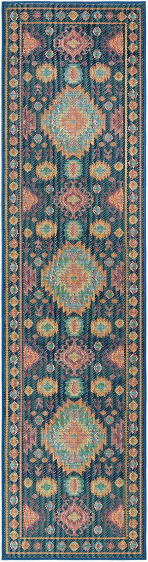 Navy Blue 2' 7 x 10' Baja Outdoor Runner Area Rug Weather Resistant for Patio, Deck, Terrace, Balcony, Porch 100% Polypropylene Modern Outside Decor for Sale at Rug Engine