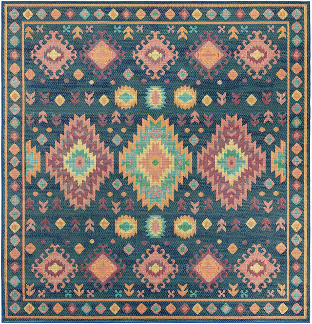 Navy Blue 10' x 10' Baja Outdoor Square Area Rug Weather Resistant for Patio, Deck, Terrace, Balcony, Porch 100% Polypropylene Modern Outside Decor for Sale at Rug Engine
