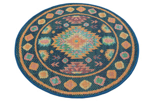 Navy Blue 3' 3 x 3' 3 Baja Outdoor Round Area Rug Weather Resistant for Patio, Deck, Terrace, Balcony, Porch 100% Polypropylene Modern Outside Decor for Sale at Rug Engine