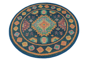 Navy Blue 3' 3 x 3' 3 Baja Outdoor Round Area Rug Weather Resistant for Patio, Deck, Terrace, Balcony, Porch 100% Polypropylene Modern Outside Decor for Sale at Rug Engine