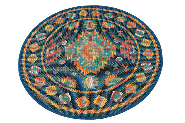 Navy Blue 3' 3 x 3' 3 Baja Outdoor Round Area Rug Weather Resistant for Patio, Deck, Terrace, Balcony, Porch 100% Polypropylene Modern Outside Decor for Sale at Rug Engine