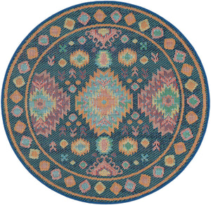 Navy Blue 4' 1 x 4' 1 Baja Outdoor Round Area Rug Weather Resistant for Patio, Deck, Terrace, Balcony, Porch 100% Polypropylene Modern Outside Decor for Sale at Rug Engine