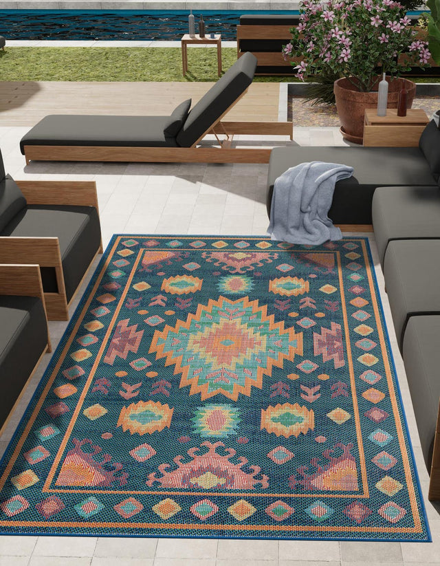 Navy Blue 5' 3 x 8' Baja Outdoor Rectangle Area Rug Weather Resistant for Patio, Deck, Terrace, Balcony, Porch 100% Polypropylene Modern Outside Decor for Sale at Rug Engine