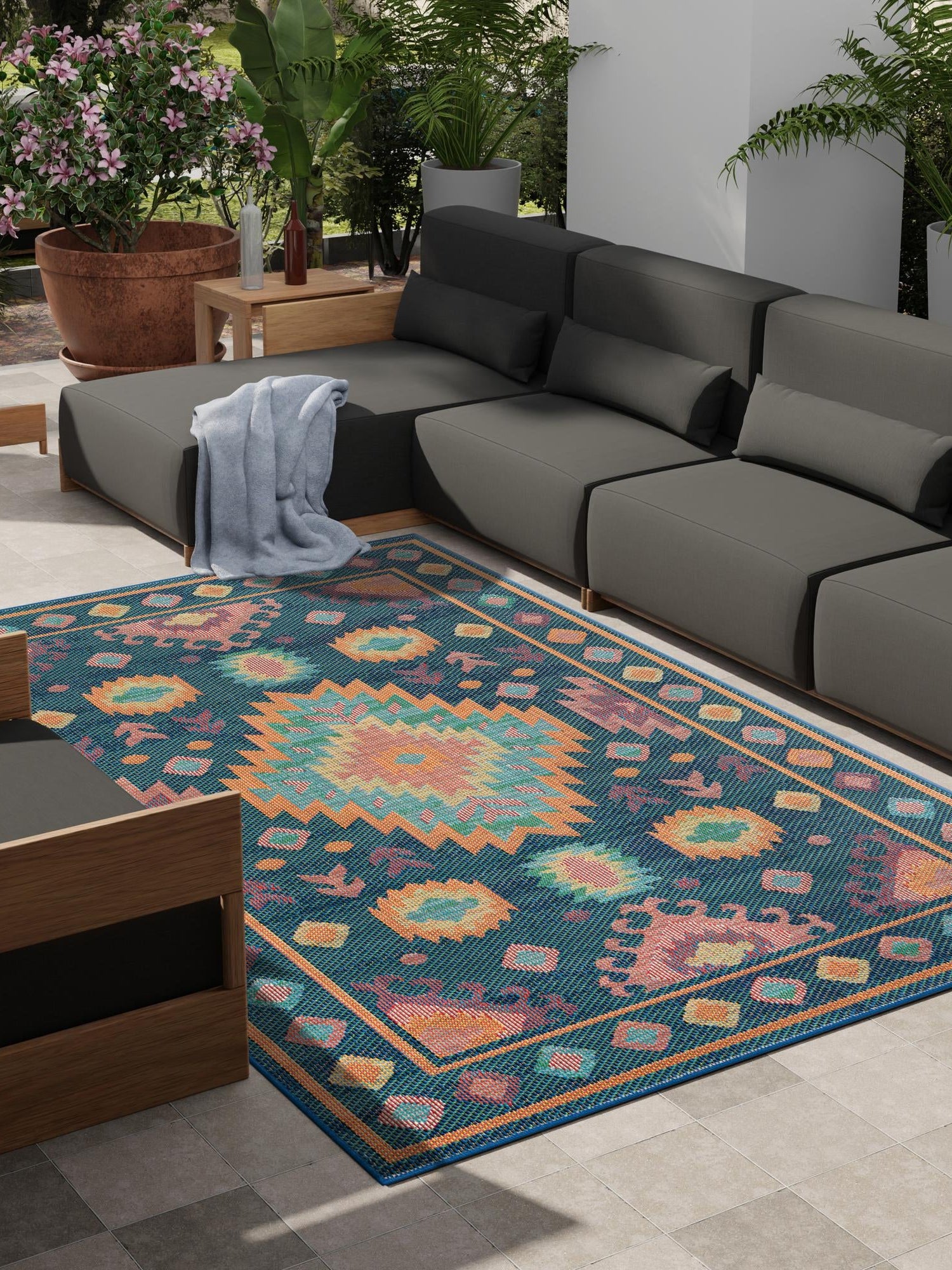 Navy Blue 2' x 3' 1 Baja Outdoor Rectangle Area Rug Weather Resistant for Patio, Deck, Terrace, Balcony, Porch 100% Polypropylene Modern Outside Decor for Sale at Rug Engine