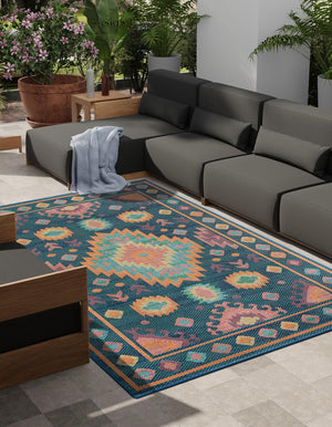 Navy Blue 4' 1 x 6' 1 Baja Outdoor Rectangle Area Rug Weather Resistant for Patio, Deck, Terrace, Balcony, Porch 100% Polypropylene Modern Outside Decor for Sale at Rug Engine