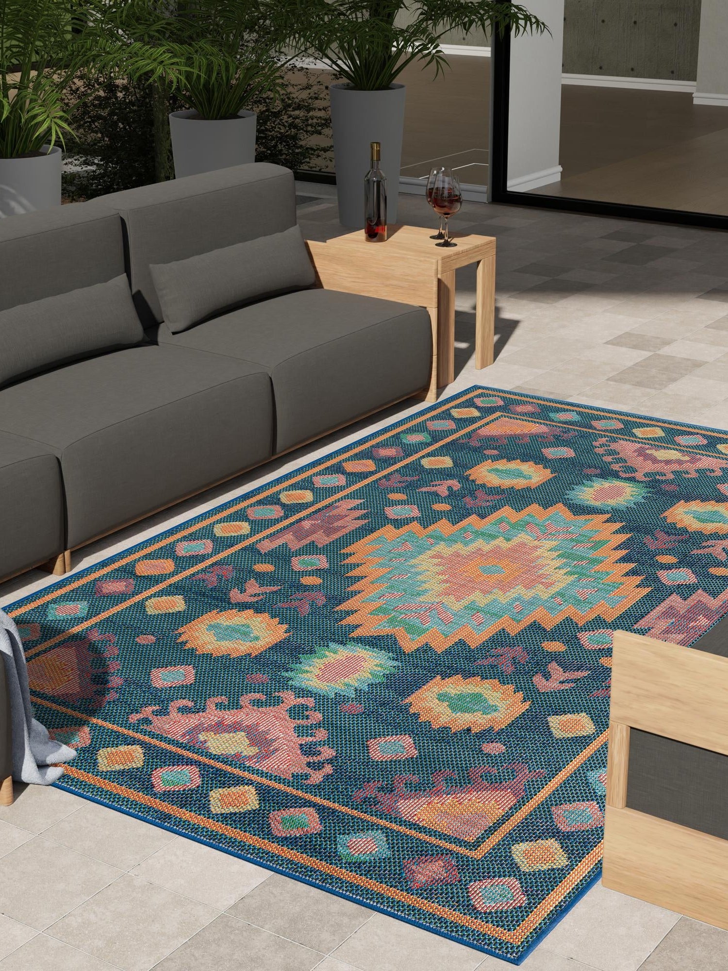 Navy Blue 2' x 3' 1 Baja Outdoor Rectangle Area Rug Weather Resistant for Patio, Deck, Terrace, Balcony, Porch 100% Polypropylene Modern Outside Decor for Sale at Rug Engine
