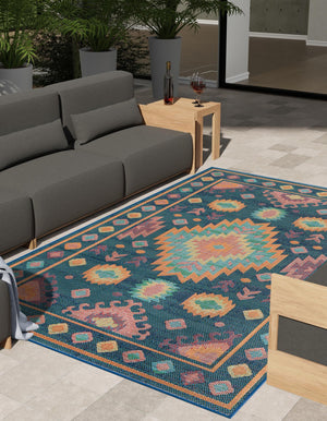 Navy Blue 6' 1 x 9' Baja Outdoor Rectangle Area Rug Weather Resistant for Patio, Deck, Terrace, Balcony, Porch 100% Polypropylene Modern Outside Decor for Sale at Rug Engine
