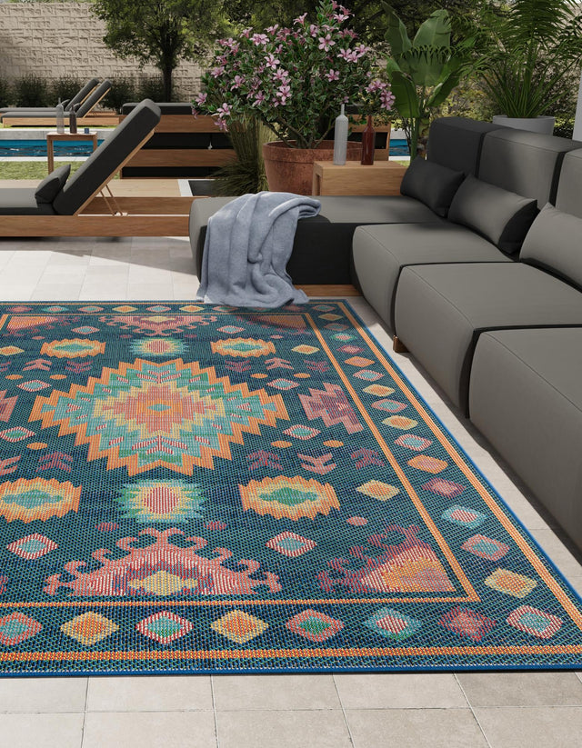 Navy Blue 2' x 3' 1 Baja Outdoor Rectangle Area Rug Weather Resistant for Patio, Deck, Terrace, Balcony, Porch 100% Polypropylene Modern Outside Decor for Sale at Rug Engine