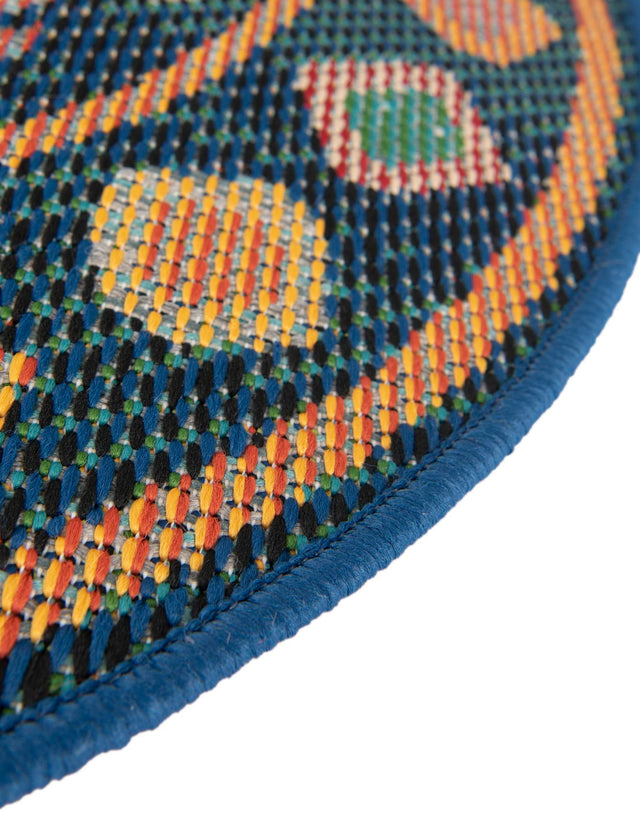 Navy Blue 4' 1 x 4' 1 Baja Outdoor Round Area Rug Weather Resistant for Patio, Deck, Terrace, Balcony, Porch 100% Polypropylene Modern Outside Decor for Sale at Rug Engine