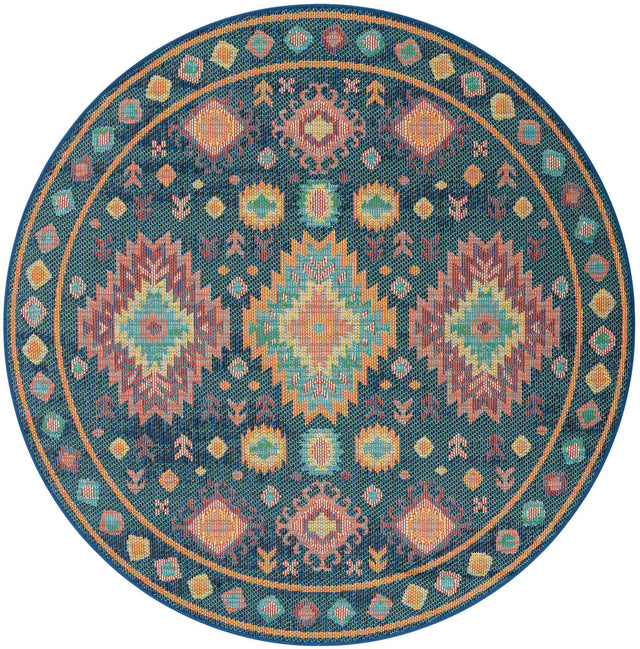Navy Blue 6' 1 x 6' 1 Baja Outdoor Round Area Rug Weather Resistant for Patio, Deck, Terrace, Balcony, Porch 100% Polypropylene Modern Outside Decor for Sale at Rug Engine