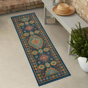 Navy Blue 2' x 8' Baja Outdoor Runner Area Rug Weather Resistant for Patio, Deck, Terrace, Balcony, Porch 100% Polypropylene Modern Outside Decor for Sale at Rug Engine