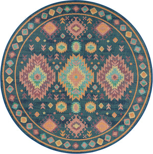 Navy Blue 7' 10 x 7' 10 Baja Outdoor Round Area Rug Weather Resistant for Patio, Deck, Terrace, Balcony, Porch 100% Polypropylene Modern Outside Decor for Sale at Rug Engine