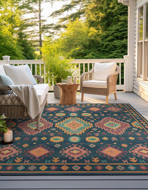 Navy Blue 10' x 10' Baja Outdoor Square Area Rug Weather Resistant for Patio, Deck, Terrace, Balcony, Porch 100% Polypropylene Modern Outside Decor for Sale at Rug Engine