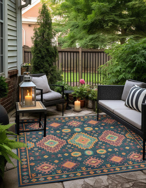 Navy Blue 7' 10 x 7' 10 Baja Outdoor Square Area Rug Weather Resistant for Patio, Deck, Terrace, Balcony, Porch 100% Polypropylene Modern Outside Decor for Sale at Rug Engine