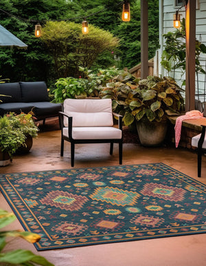 Navy Blue 10' x 10' Baja Outdoor Square Area Rug Weather Resistant for Patio, Deck, Terrace, Balcony, Porch 100% Polypropylene Modern Outside Decor for Sale at Rug Engine