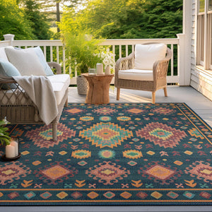 Navy Blue 10' x 10' Baja Outdoor Square Area Rug Weather Resistant for Patio, Deck, Terrace, Balcony, Porch 100% Polypropylene Modern Outside Decor for Sale at Rug Engine
