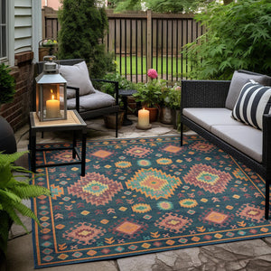 Navy Blue 10' x 10' Baja Outdoor Square Area Rug Weather Resistant for Patio, Deck, Terrace, Balcony, Porch 100% Polypropylene Modern Outside Decor for Sale at Rug Engine