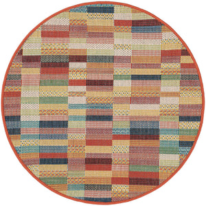 Multicolor 3' 3 x 3' 3 Baja Outdoor Round Area Rug Weather Resistant for Patio, Deck, Terrace, Balcony, Porch 100% Polypropylene Modern Outside Decor for Sale at Rug Engine